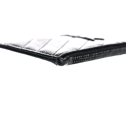 Saint Laurent Grain De Poudre Matelasse Chevron Monogram Fragments Zippered Card Case Black 10 of 12