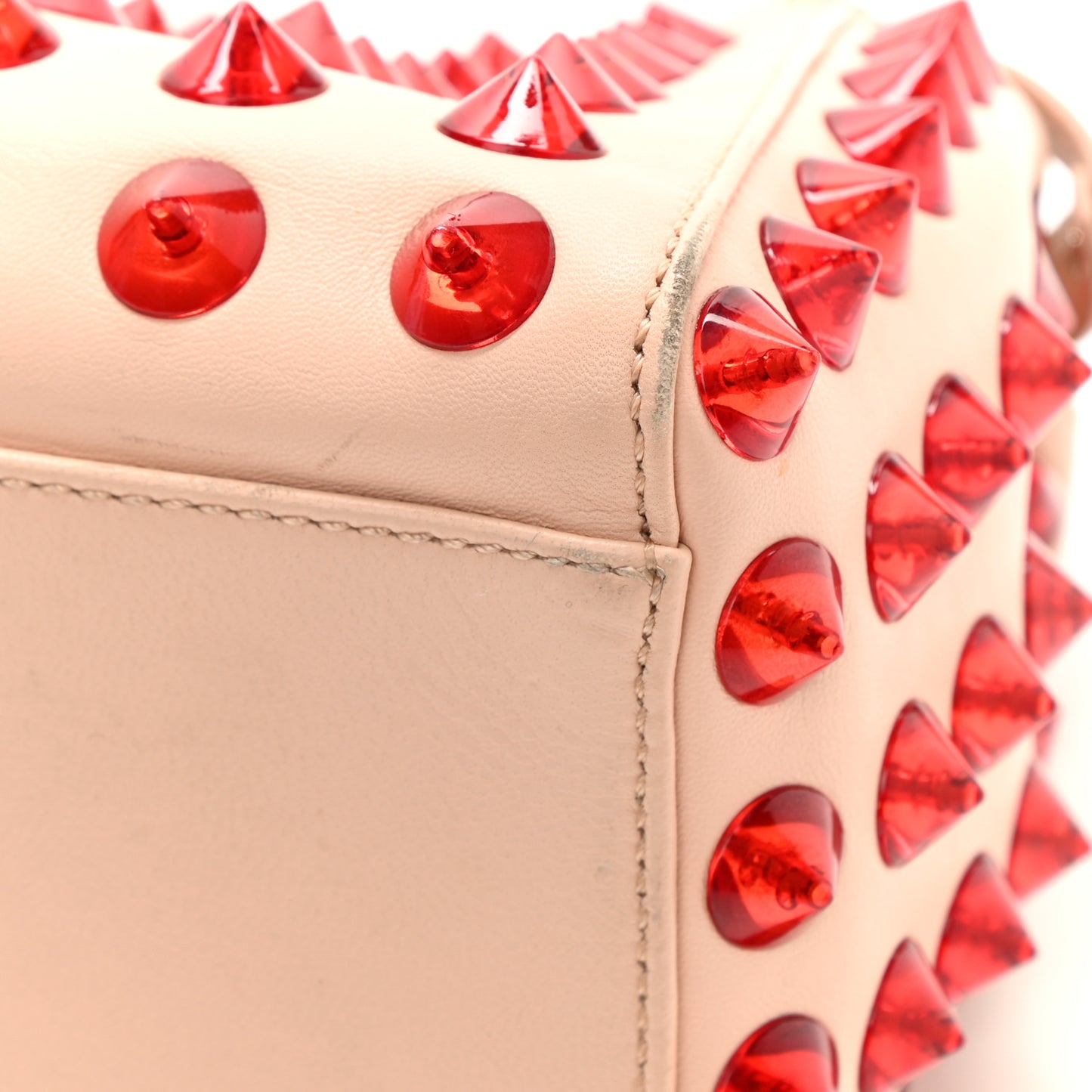 Nappa Studded Mini Peekaboo Iconic Satchel Light Pink Red