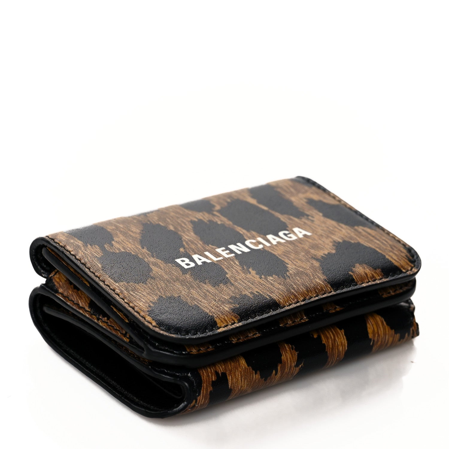 Balenciaga Calfskin Leopard Print Logo Everyday Mini Wallet Black 4 of 9