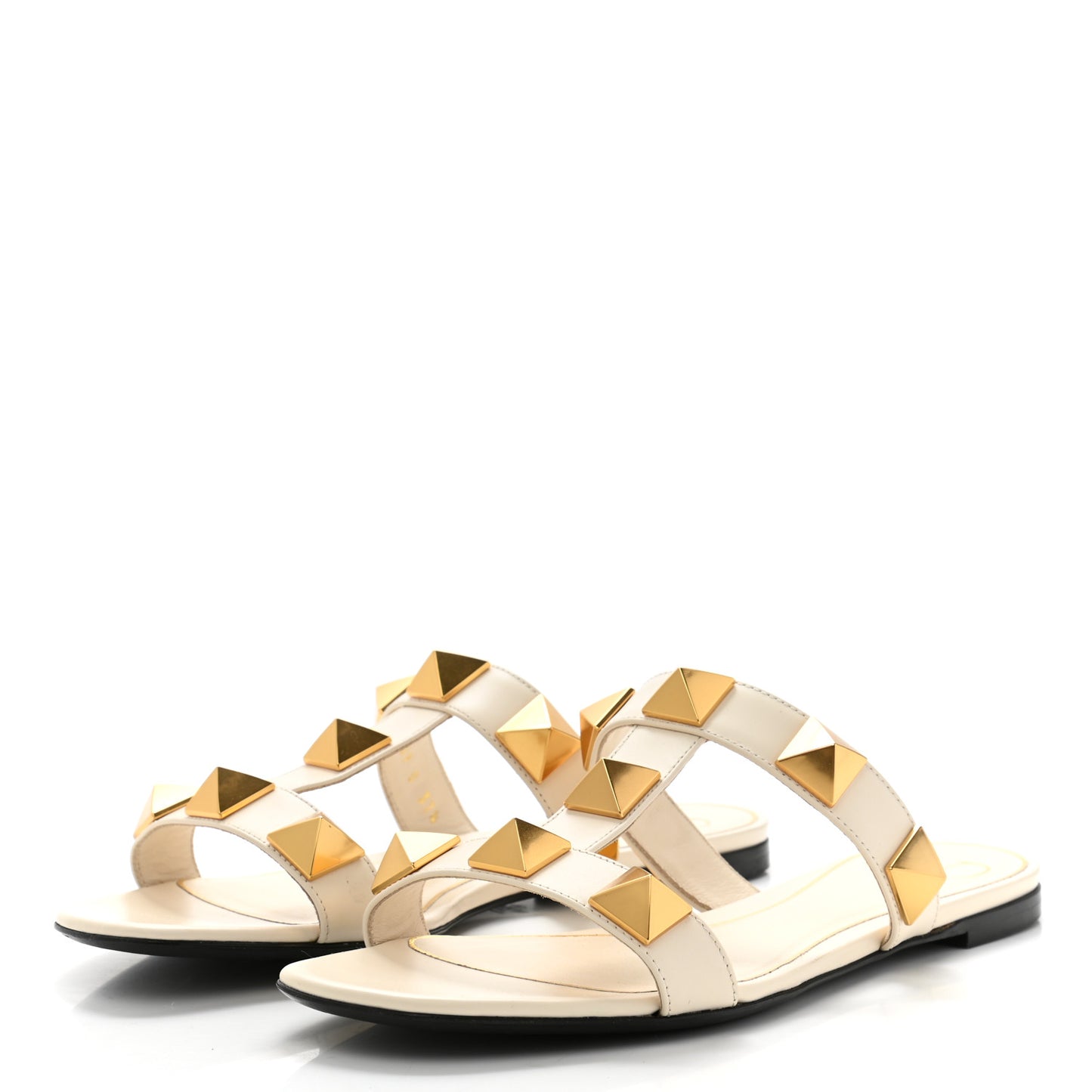 Calfskin Roman Stud Flat Slide Sandals 37.5 Light Ivory