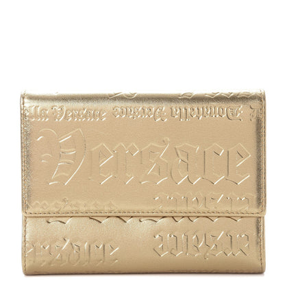 Versace Metallic Lambskin Logo Tri-Fold Flap Wallet Gold 1 of 9