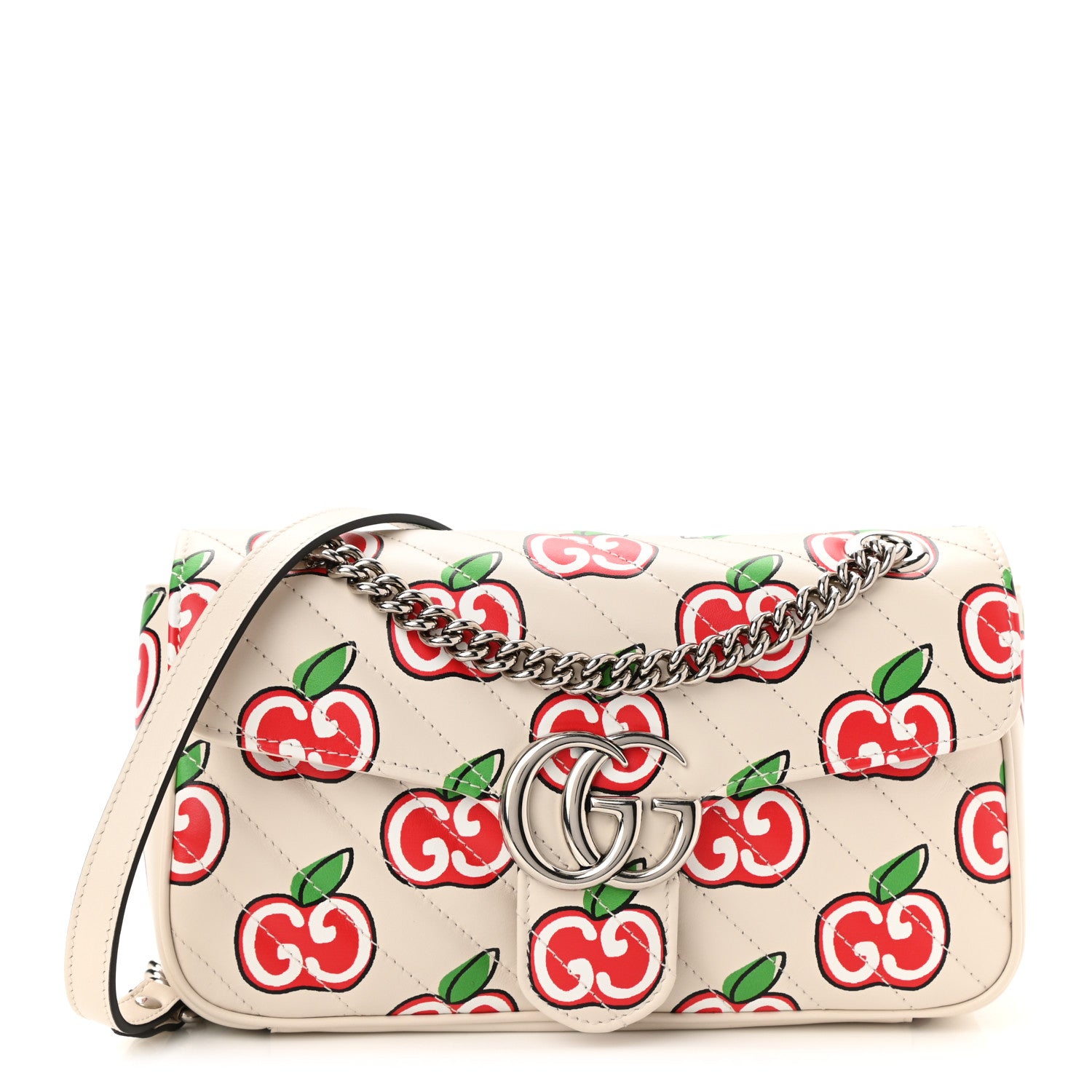 Gucci Calfskin Matelasse Diagonal GG Apple Small GG Marmont Shoulder Bag Ivory 1 of 9