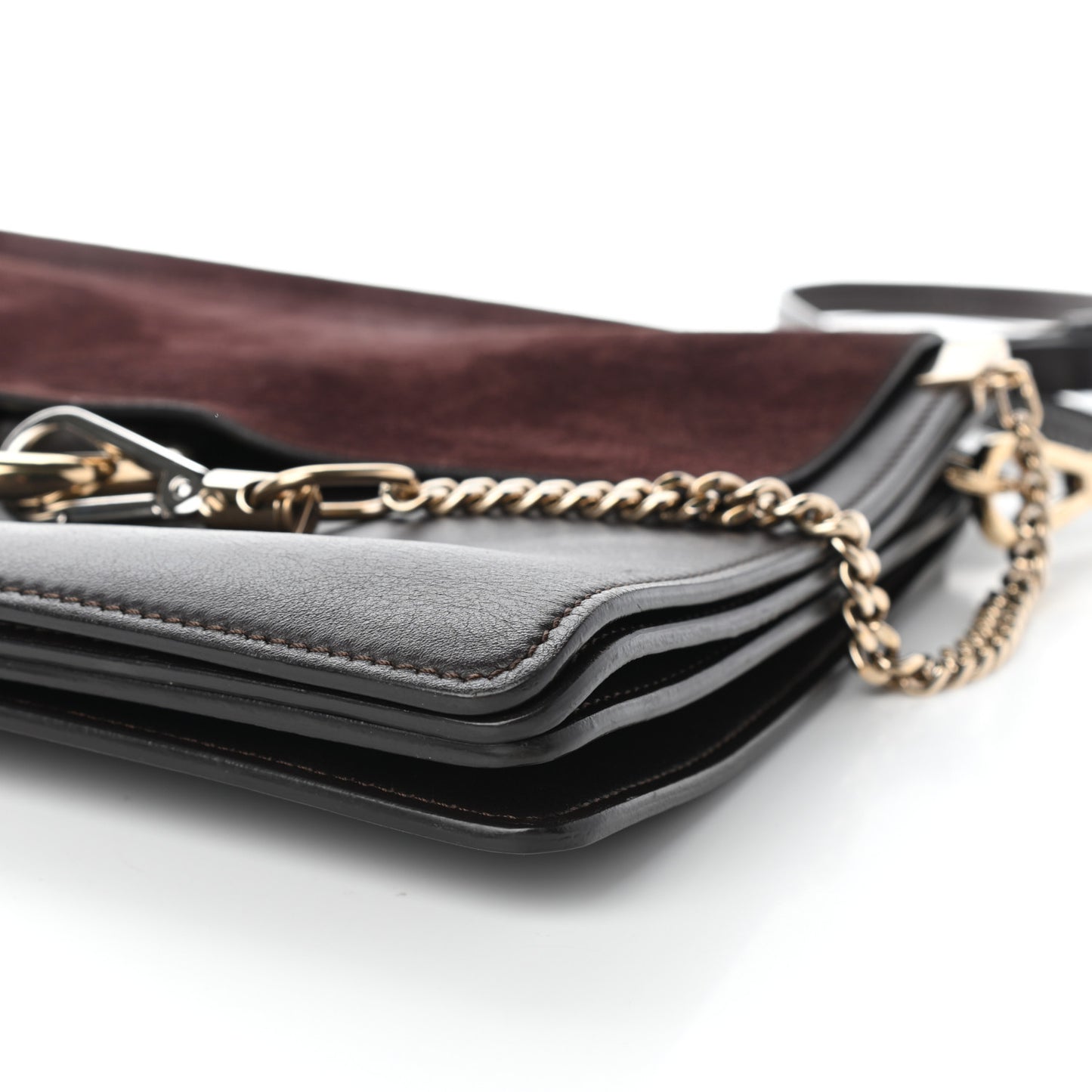 Calfskin Suede Medium Faye Shoulder Bag Carbon Brown
