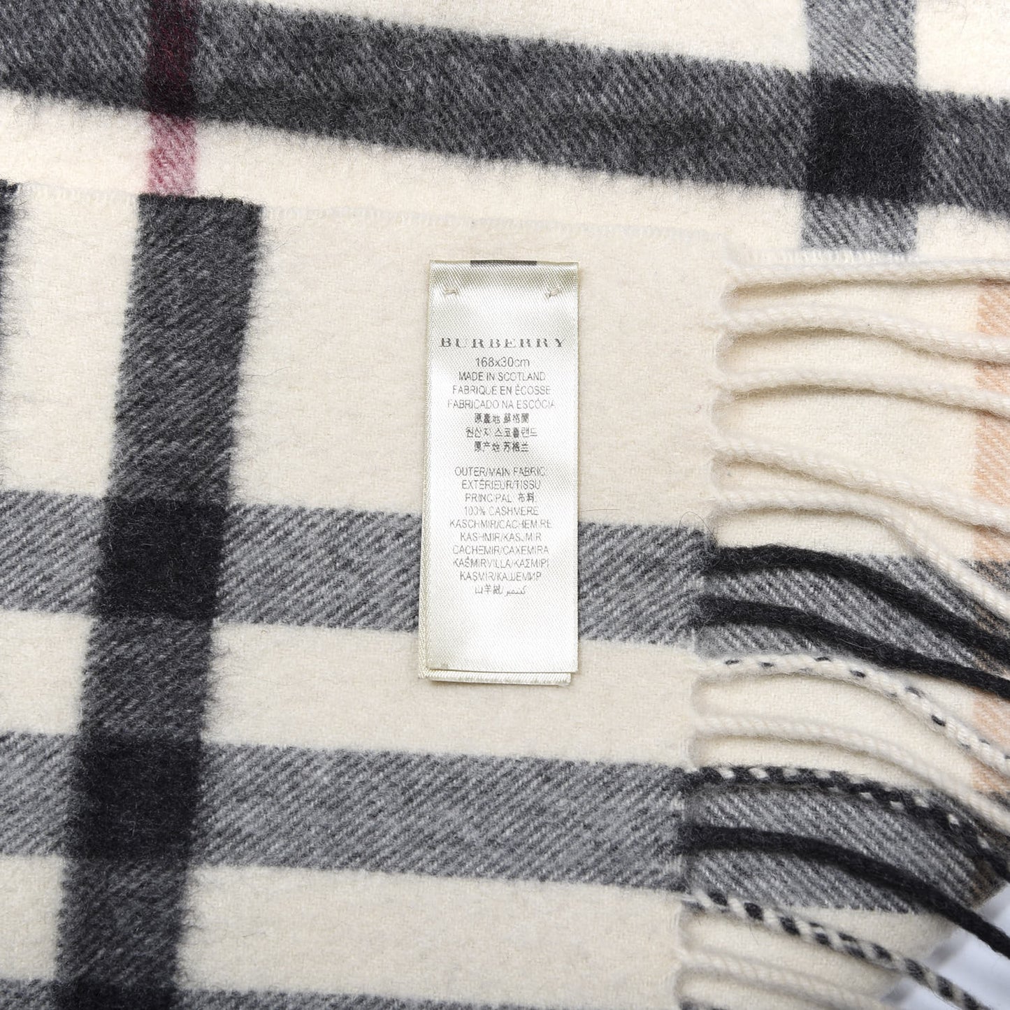 Cashmere Giant Check Fringe Scarf