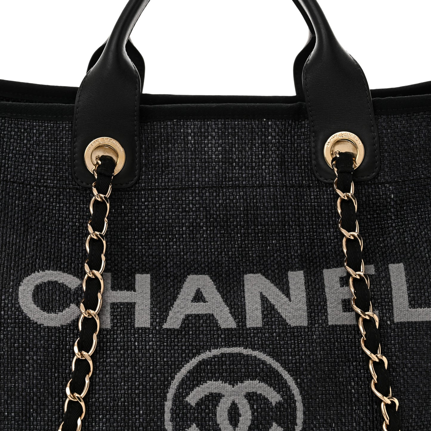 Woven Straw Raffia Large Deauville Tote Black