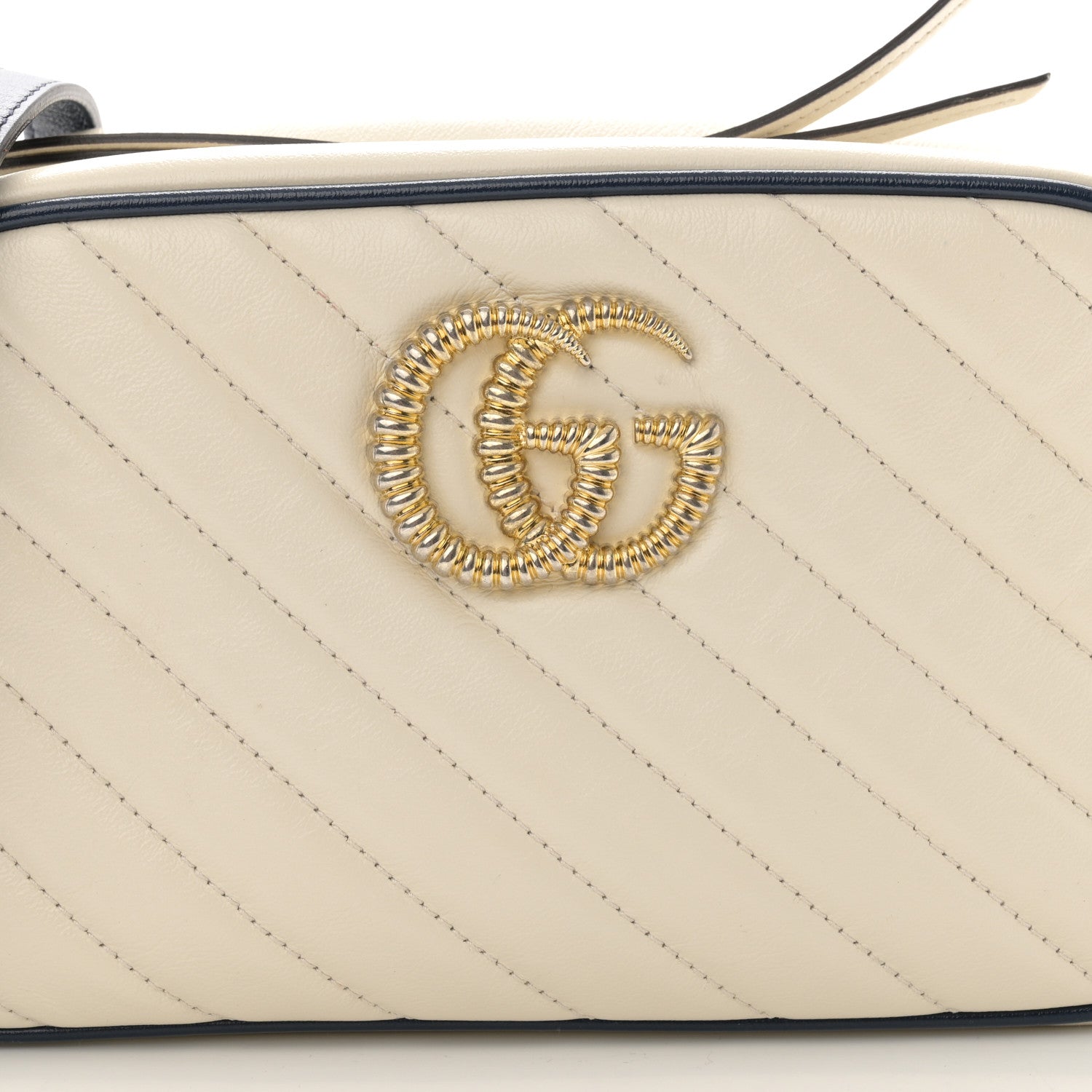 Gucci Vintage Effect Calfskin Matelasse Diagonal Small Torchon GG Marmont Chain Shoulder Bag Mystic White Blue Agata 8 of 10