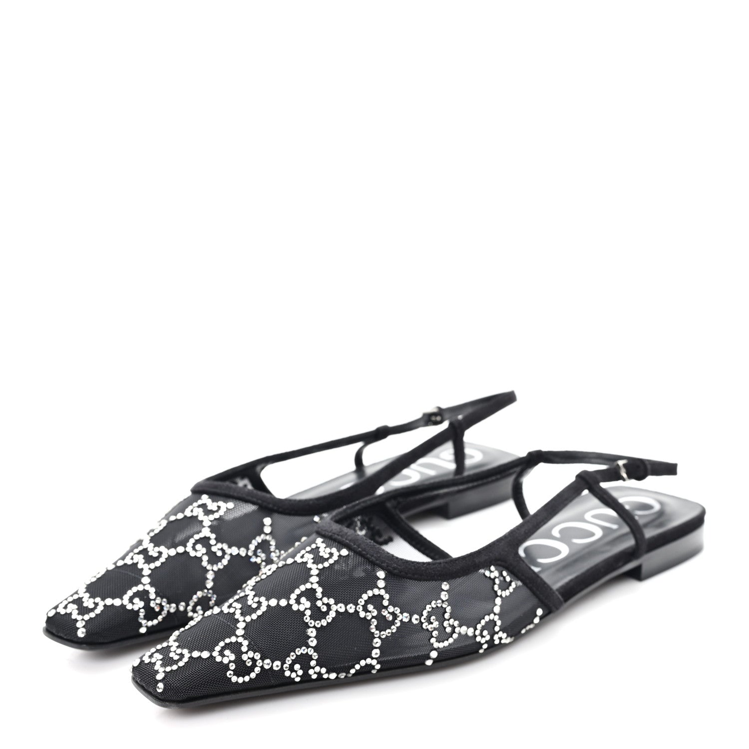 Gucci Suede Mesh Crystal GG Monogram Slingback Ballet Flats 39 Black 4 of 9