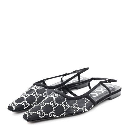 Gucci Suede Mesh Crystal GG Monogram Slingback Ballet Flats 39 Black 4 of 9