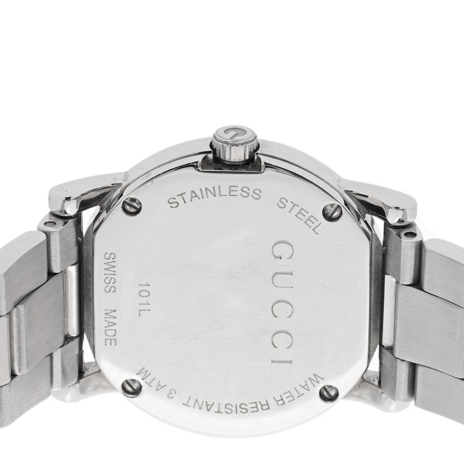 Gucci Stainless Steel Diamond Bezel Mother of Pearl 27mm 101L Quartz Watch 4 of 4