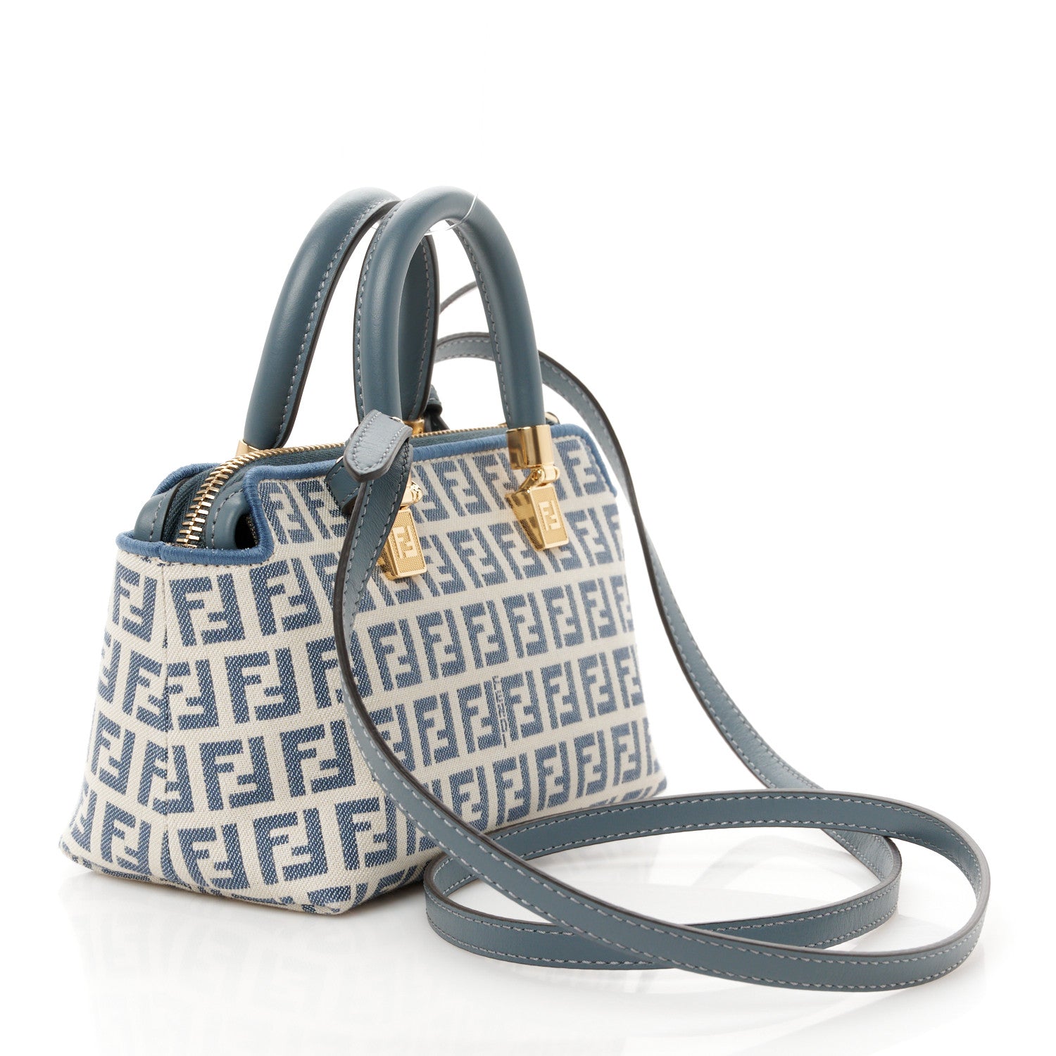 Fendi Vitello Grace Jacquard FF Mini By The Way Top Handle Boston Bag Tempest Panna 3 of 11