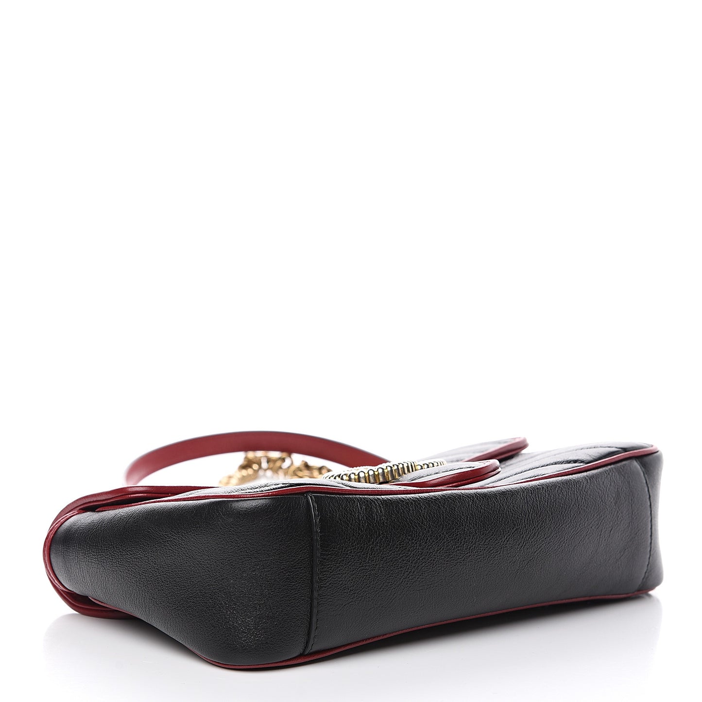 Vintage Effect Calfskin Matelasse Diagonal Small Torchon GG Marmont Shoulder Bag Black Romantic Cherry