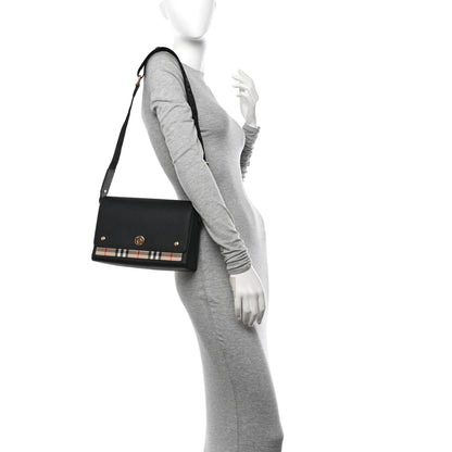 Burberry Grainy Calfskin Vintage Check Note Crossbody Bag Black 2 of 9