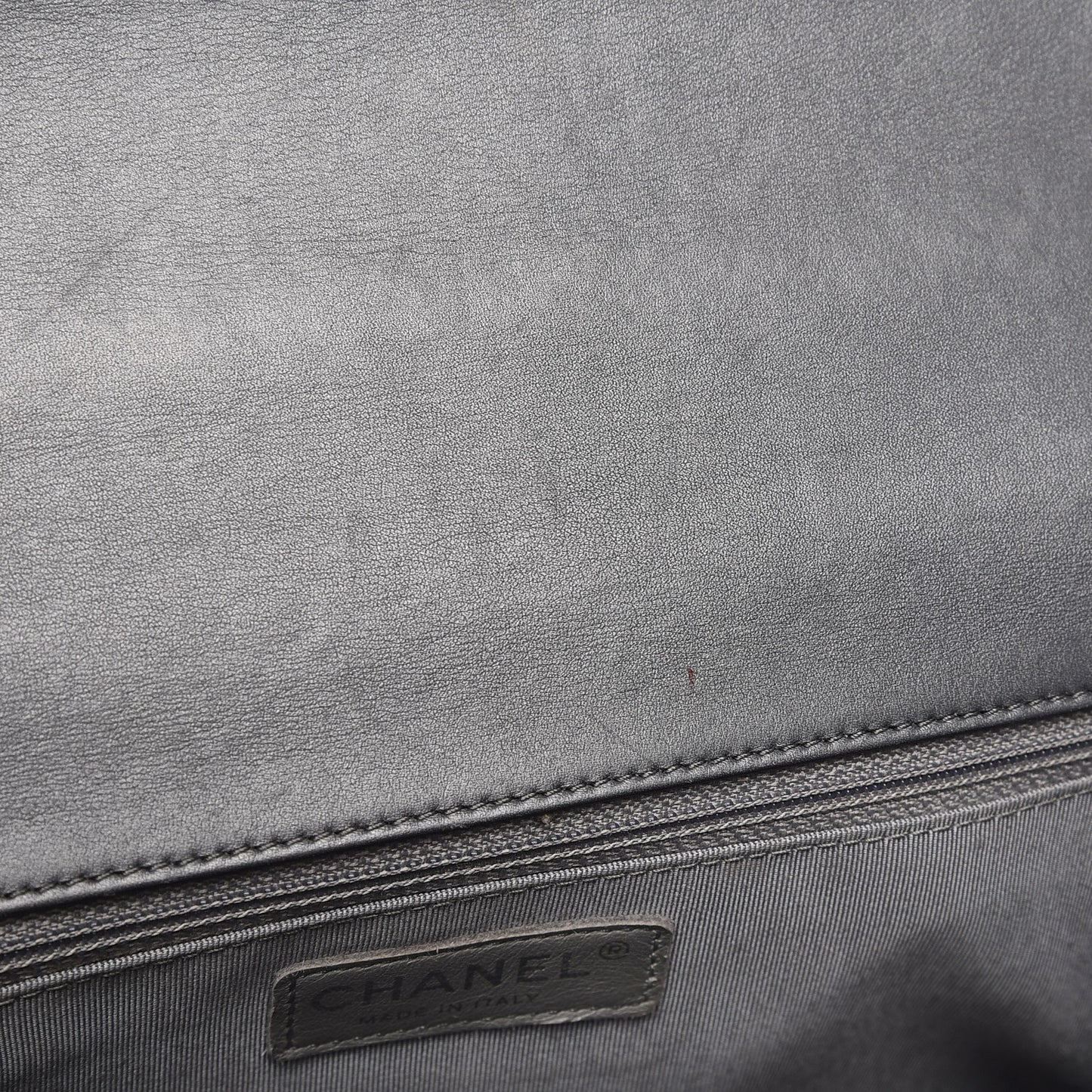 Metallic Calfskin Quilted New Medium Boy Flap Dark Silver