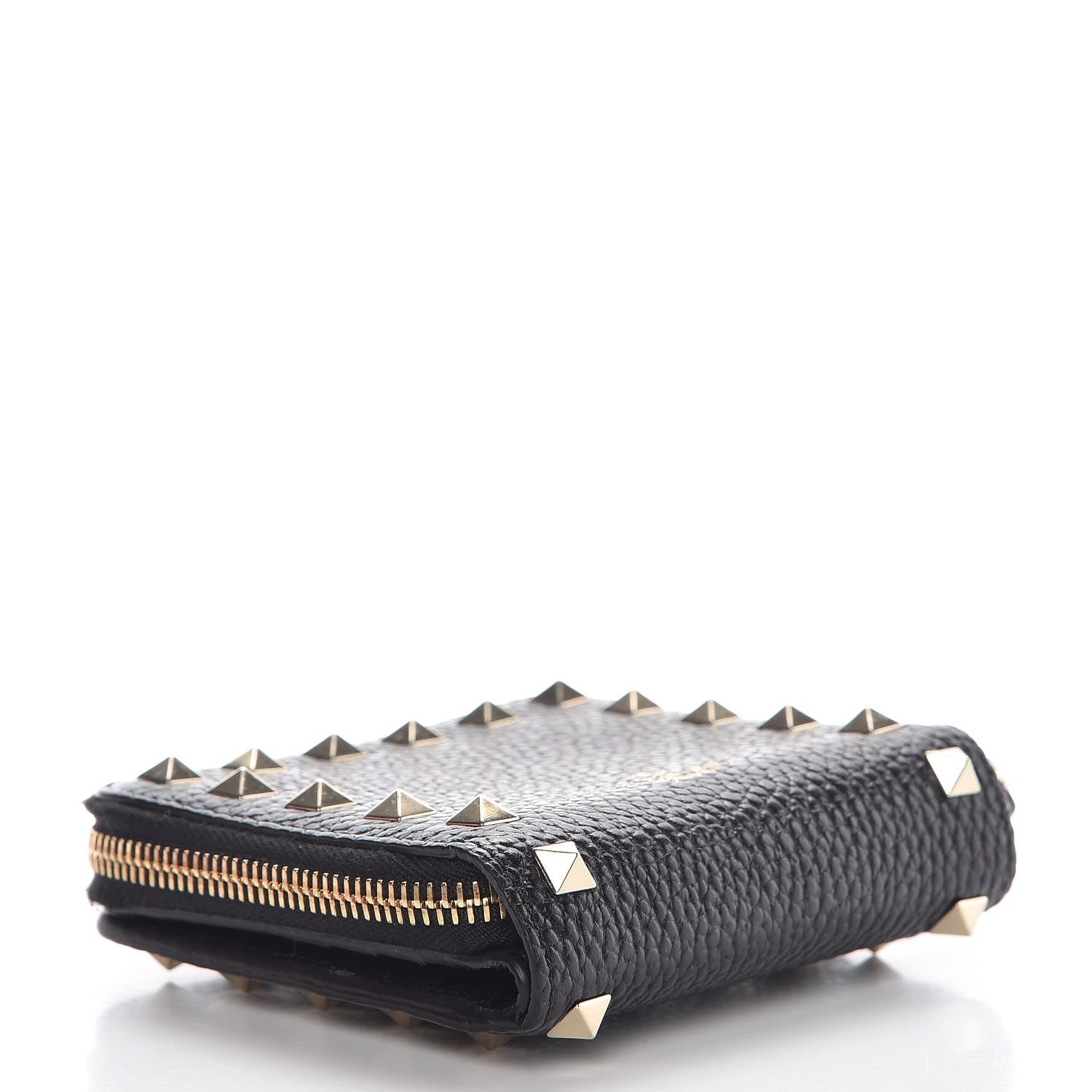 Valentino Garavani Pebbled Calfskin Rockstud Compact Zip Around Wallet Black 4 of 10