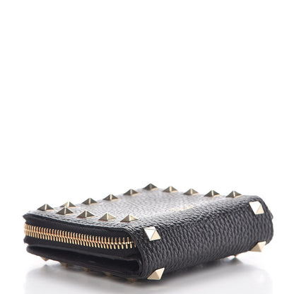 Valentino Garavani Pebbled Calfskin Rockstud Compact Zip Around Wallet Black 4 of 10