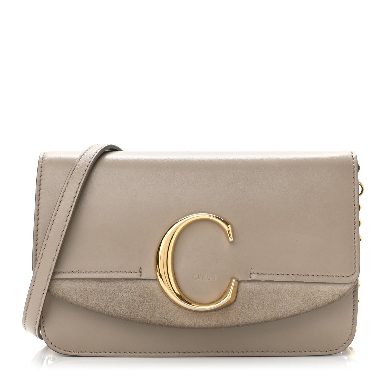 Calfskin Suede C Clutch With Chain Motty Grey