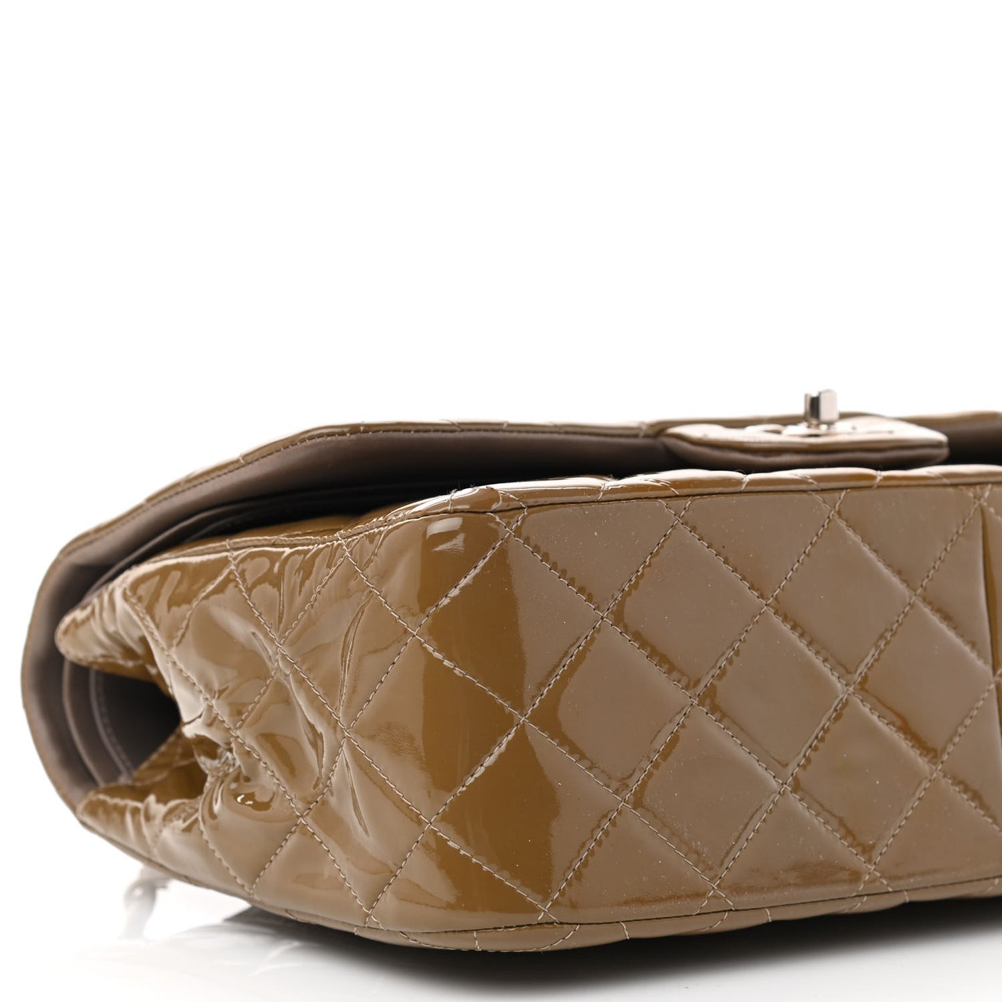 Patent Calfskin Quilted Jumbo Double Flap Grey