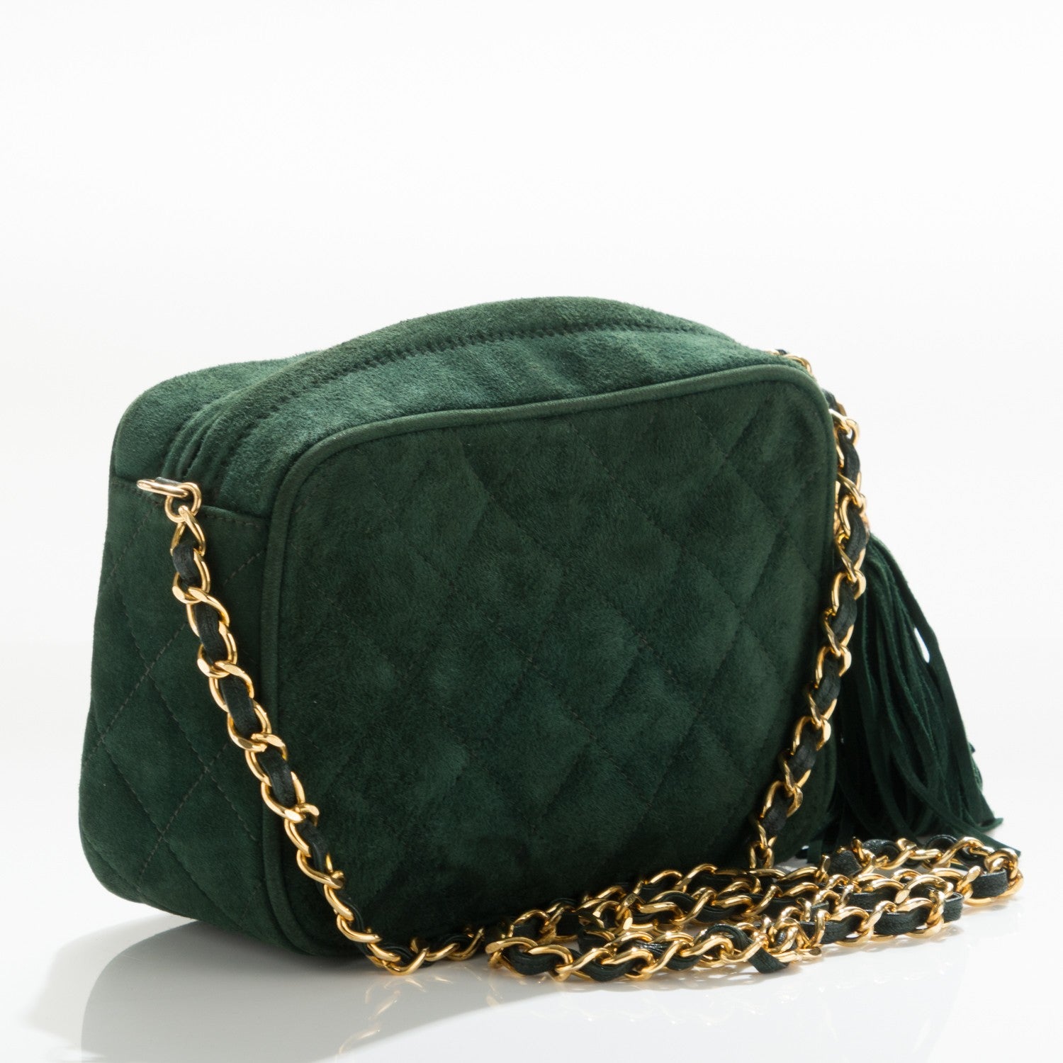 Chanel Suede Quilted CC Tassel Camera Case Dark Green 3 of 8