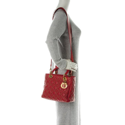 Christian Dior Lambskin Cannage Studded Medium Supple Lady Dior Red 2 of 7