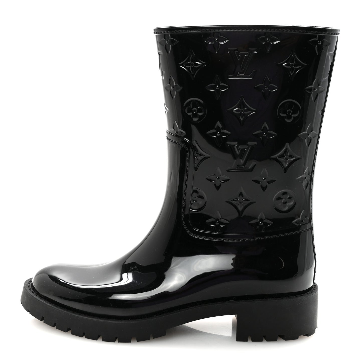 Rubber Embossed Monogram Drops Flat Half Boots 41 Black