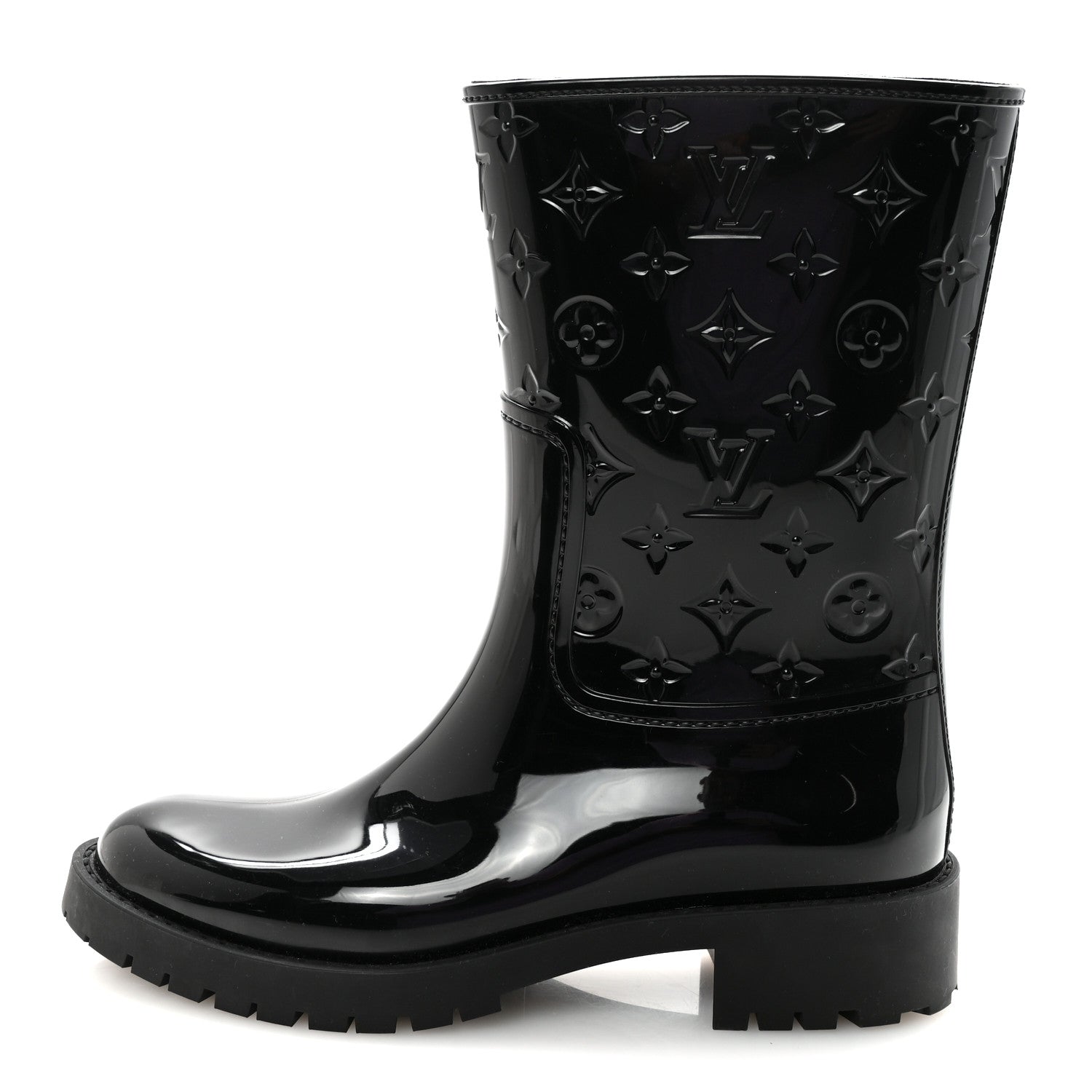 Louis Vuitton Rubber Embossed Monogram Drops Flat Half Boots 41 Black 1 of 8