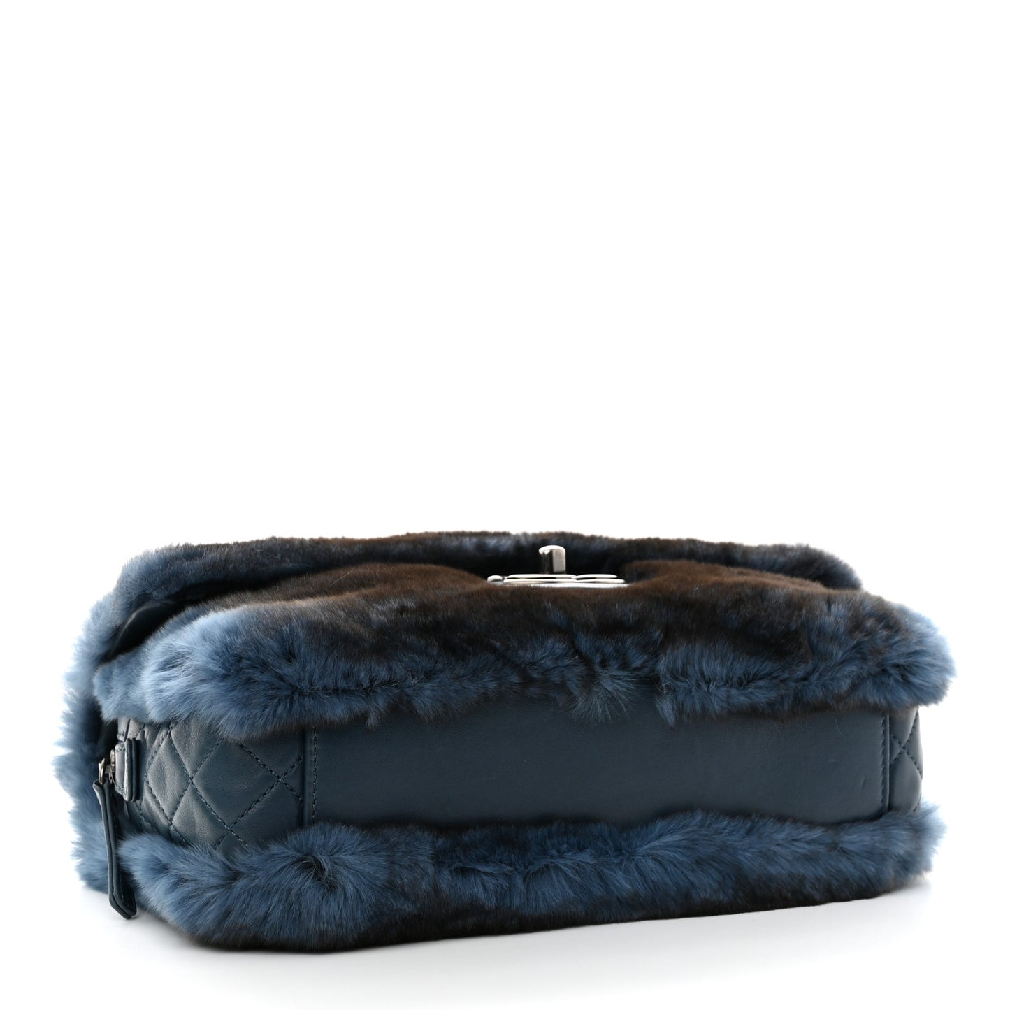 Rabbit Fur Medium Single Flap Navy Blue