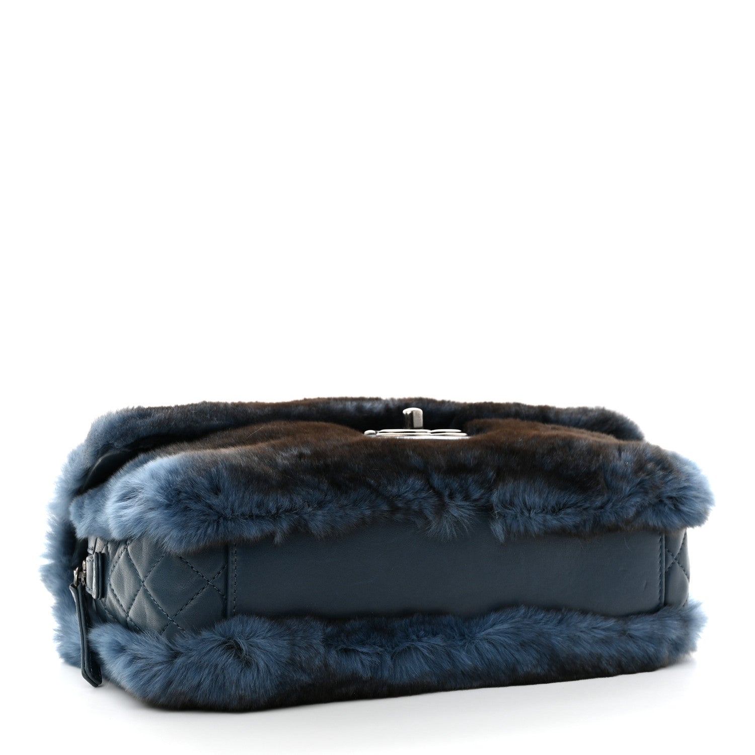 Chanel Rabbit Fur Medium Single Flap Navy Blue 4 of 12