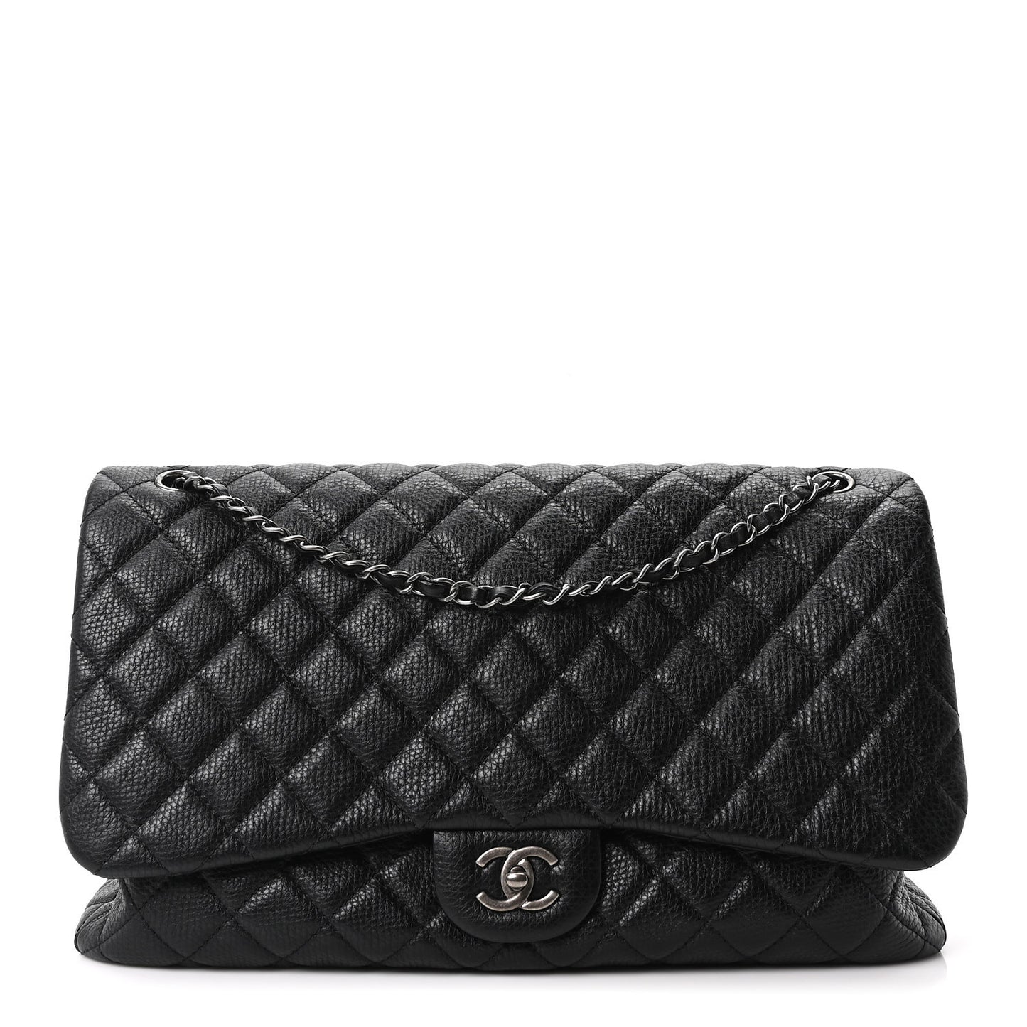 Calfskin Quilted Small XXL Travel Flap Bag Black