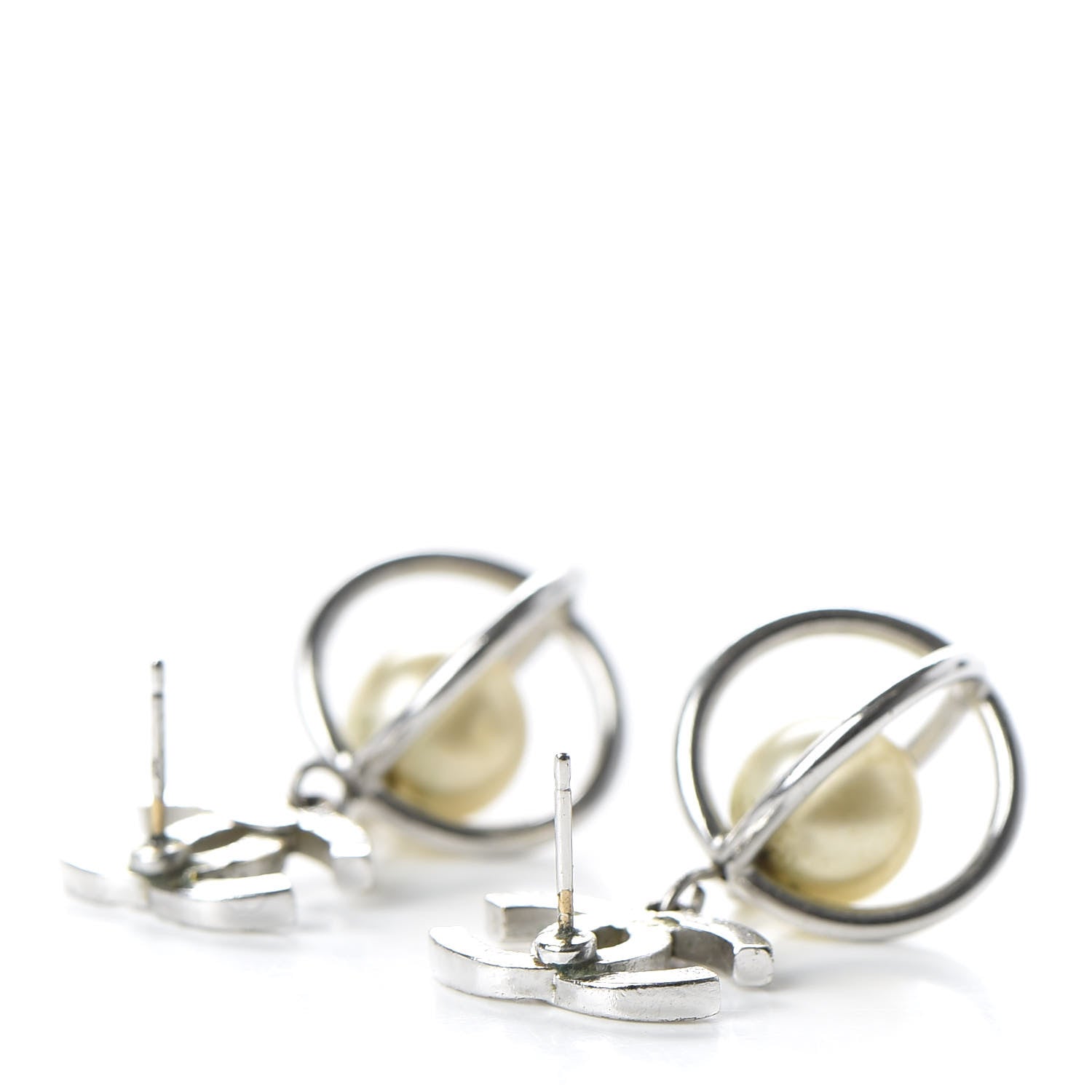 Chanel Pearl CC Drop Earrings Silver 3 of 4