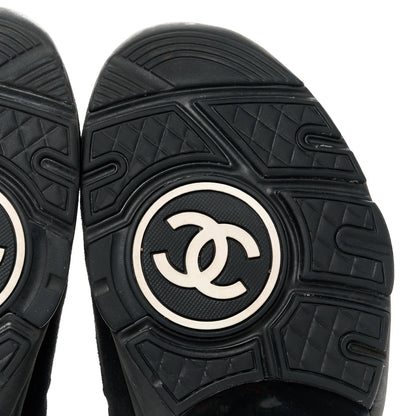Chanel Nylon Calfskin Suede CC Sneakers 38.5 Black 6 of 9