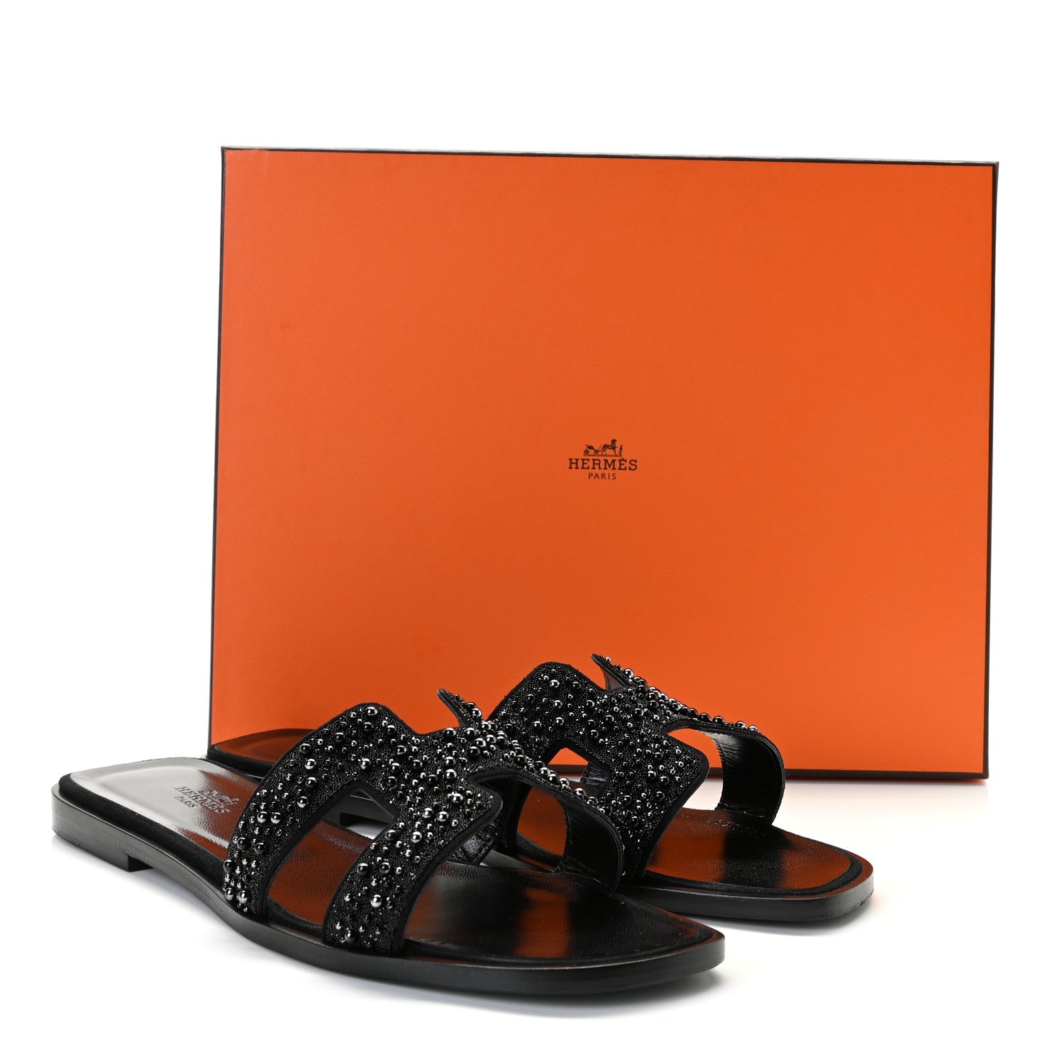 Hermes Goatskin Crystal Oran Sandals 38.5 Black 12 of 13