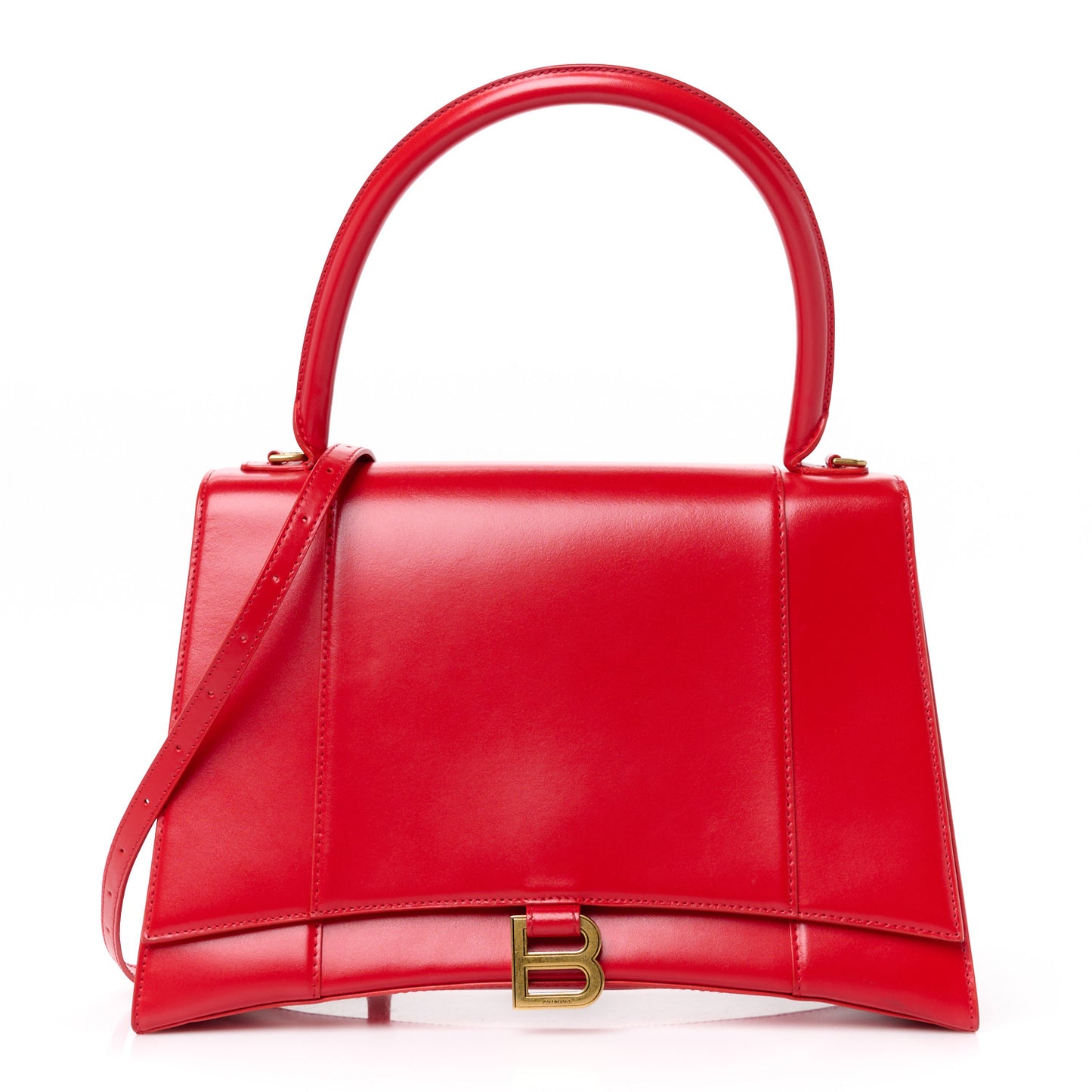 Shiny Box Calfskin Medium Hourglass Top Handle Bag Bright Red