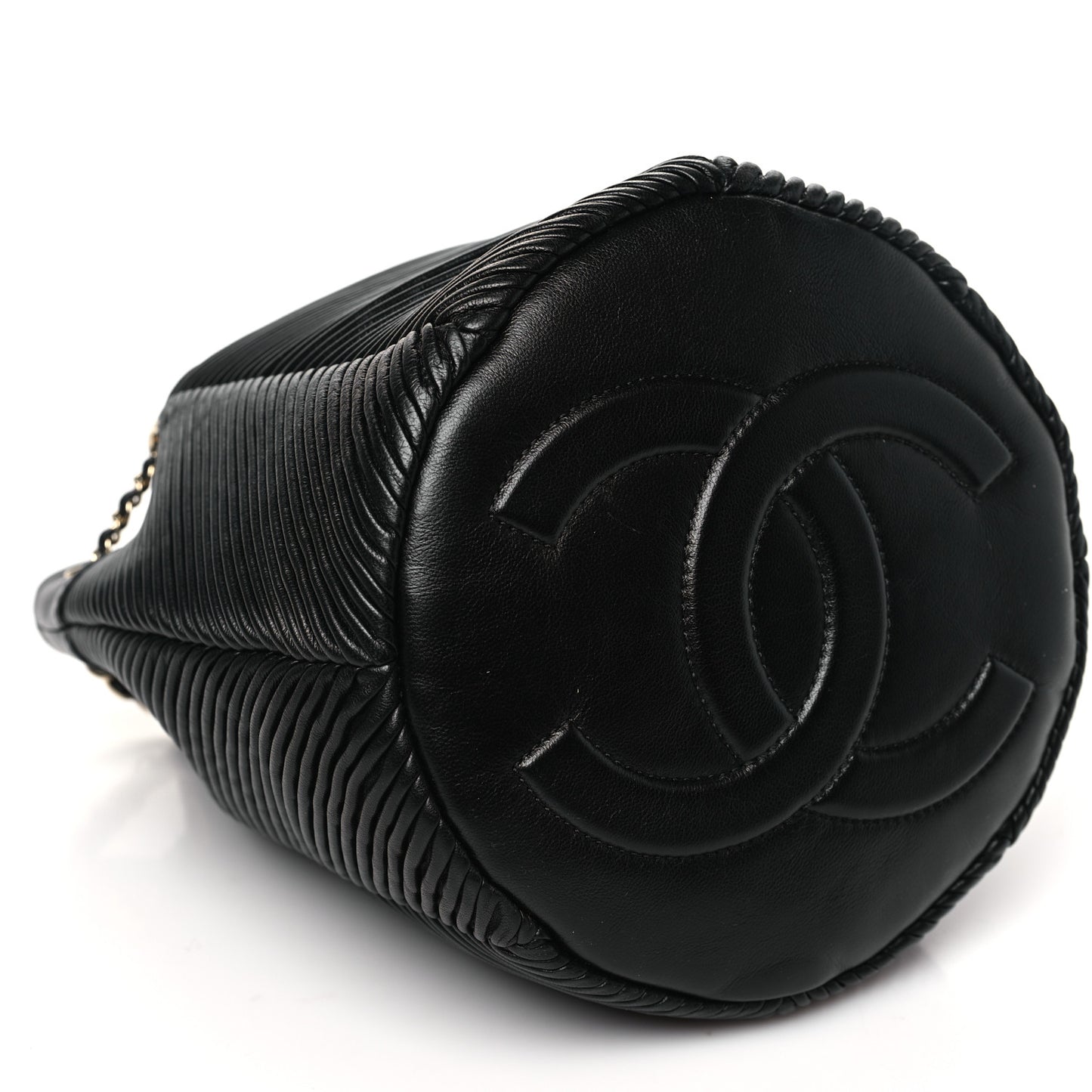 Lambskin Chevron Drawstring Bag Black