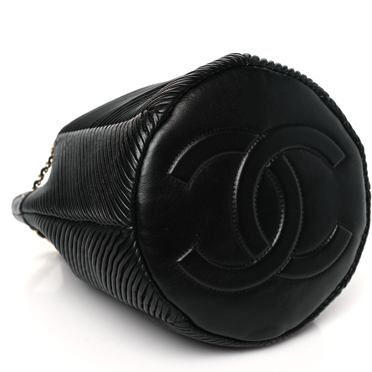 Chanel Lambskin Chevron Drawstring Bag Black 9 of 10