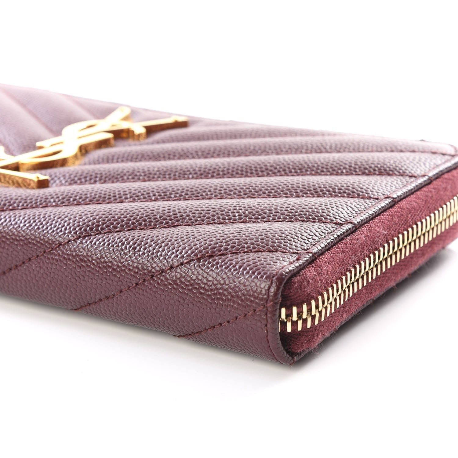 Saint Laurent Grain De Poudre Matelasse Chevron Monogram Zip Around Wallet Amaranto 6 of 9