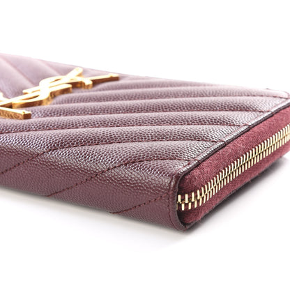 Saint Laurent Grain De Poudre Matelasse Chevron Monogram Zip Around Wallet Amaranto 6 of 9