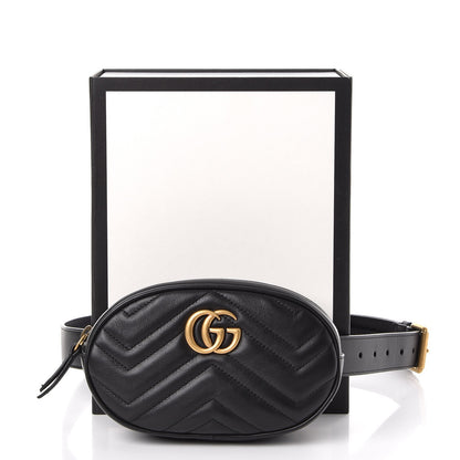 Gucci Calfskin Matelasse GG Marmont Belt Bag 85 34 Black 9 of 9