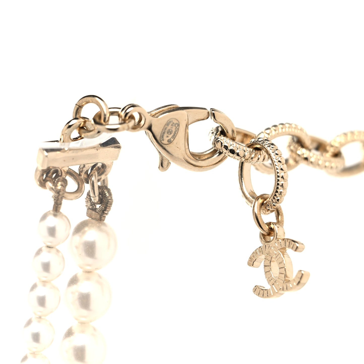 Pearl Crystal CC Crown Multi Strand Necklace Gold