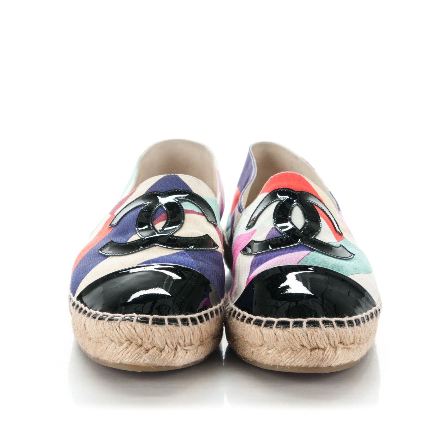 Chanel Fabric Striped Patent CC Espadrilles 40 Multicolor Black 2 of 8