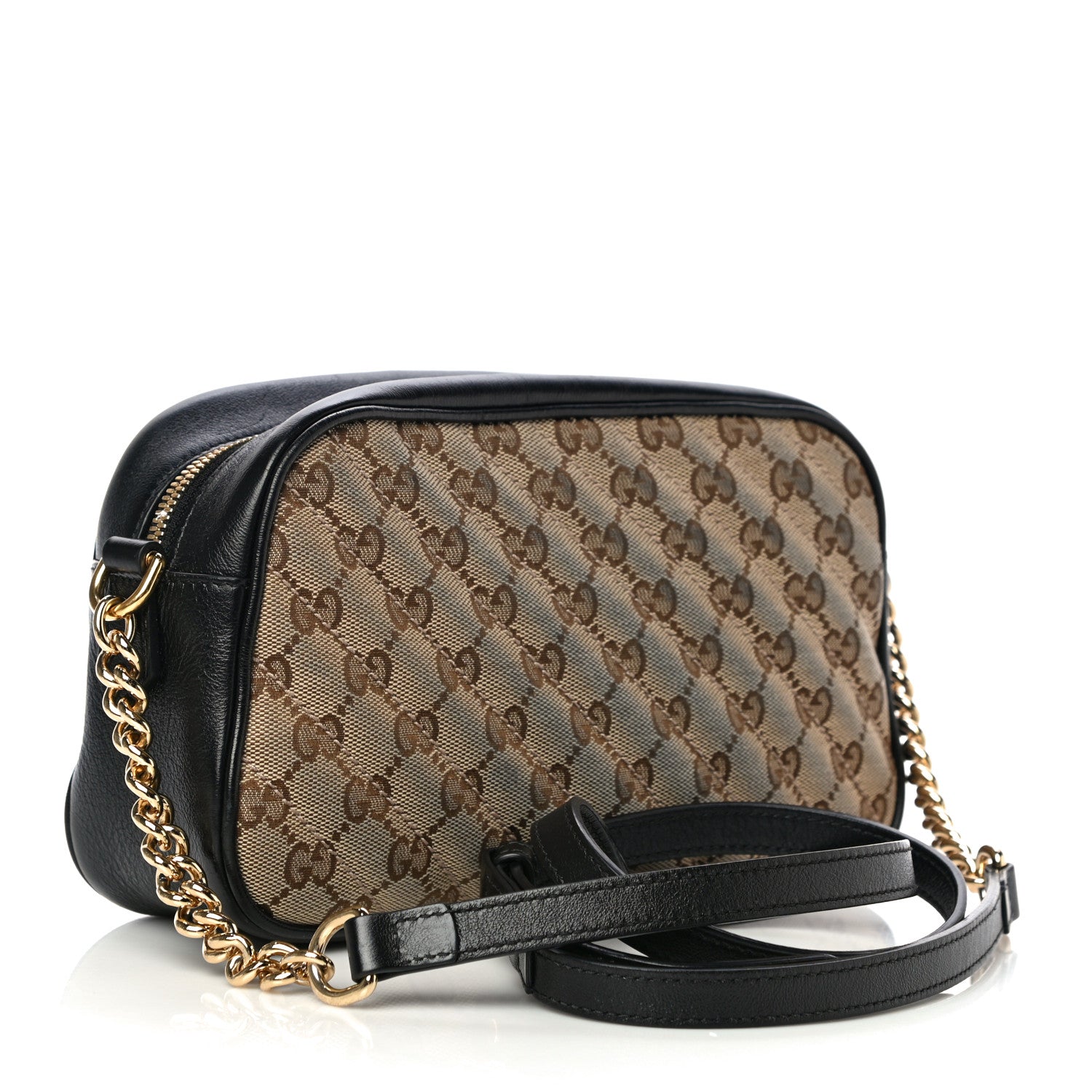 Gucci Monogram Matelasse Diagonal Small GG Marmont Chain Shoulder Bag Beige Black 3 of 15
