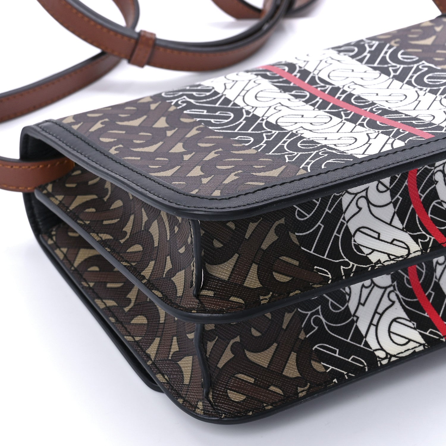 Burberry E-Canvas Monogram Stripe Small TB Bag Bridle Brown 9 of 10