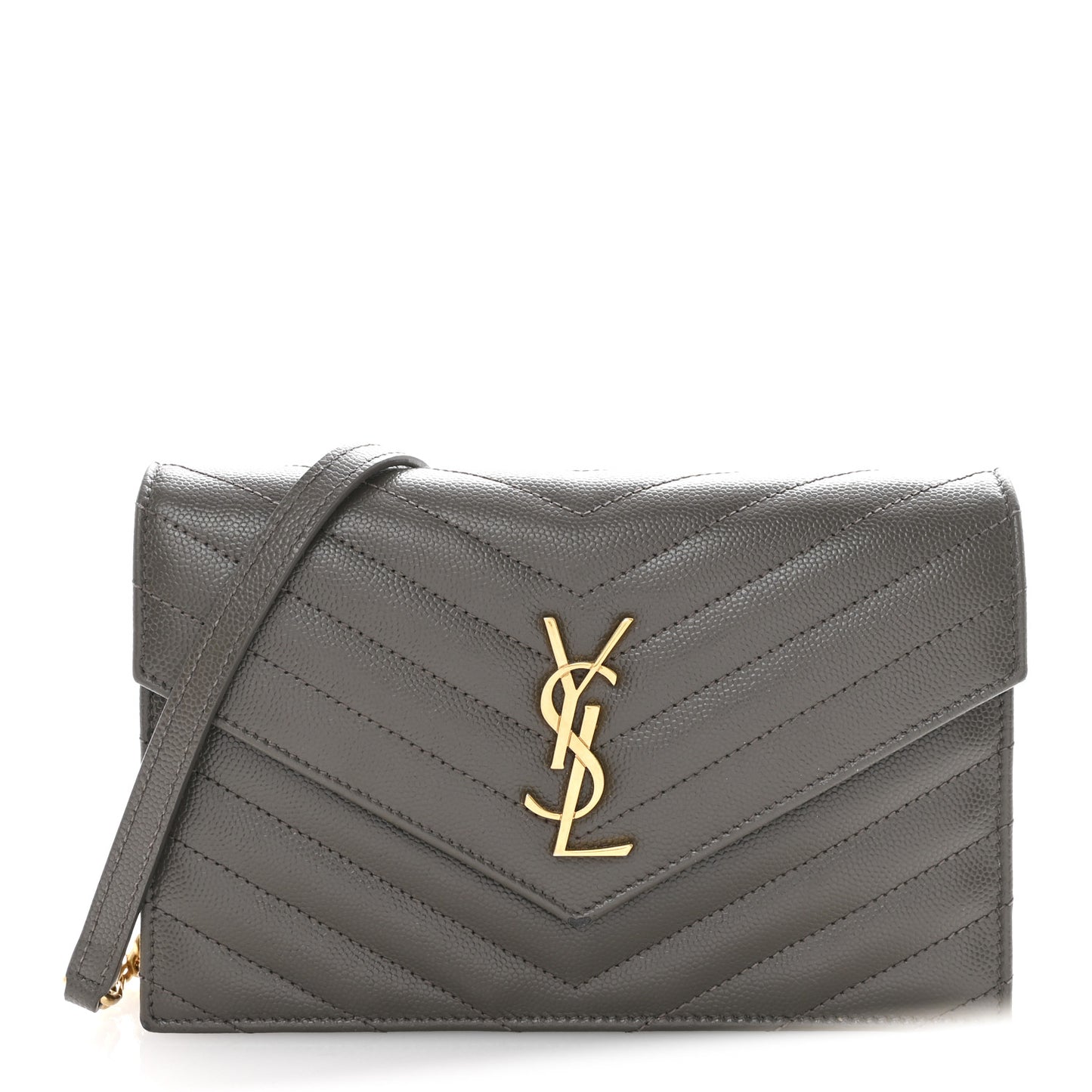 Grain De Poudre Matelasse Chevron Monogram Envelope Chain Wallet Pebble