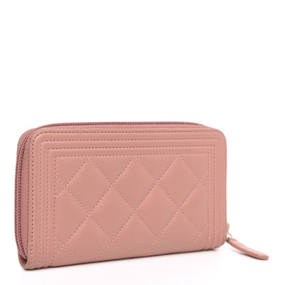 Chanel Caviar Quilted Boy Small Zip Around Wallet Pink 3 of 10
