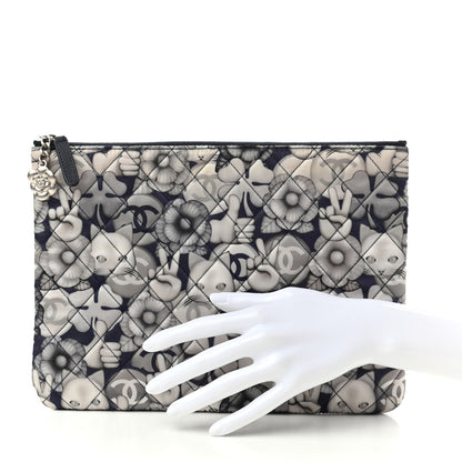 Chanel Nylon Quilted Medium Cat Emoticon Cosmetic Case Navy Grey Ecru 2 of 7