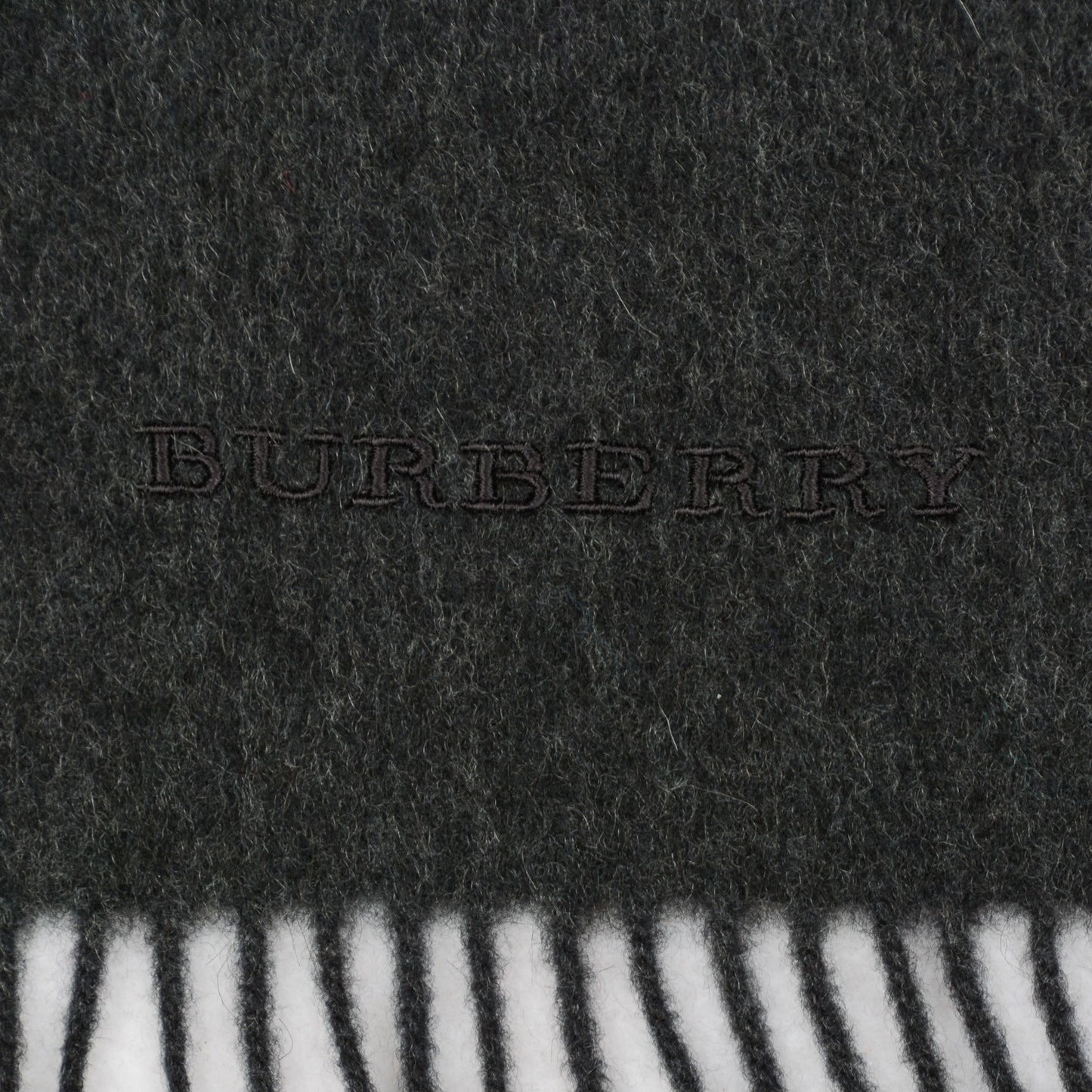Cashmere Embroidered Fringe Scarf Charcoal