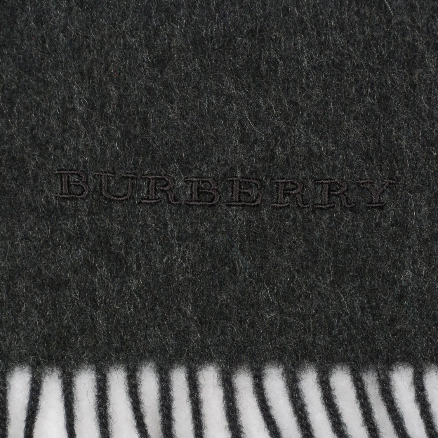 Burberry Cashmere Embroidered Fringe Scarf Charcoal 6 of 6