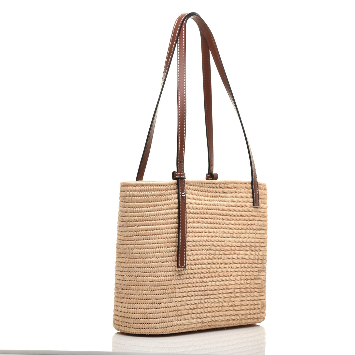 Raffia Small Square Basket Tote Bag Natural Tan