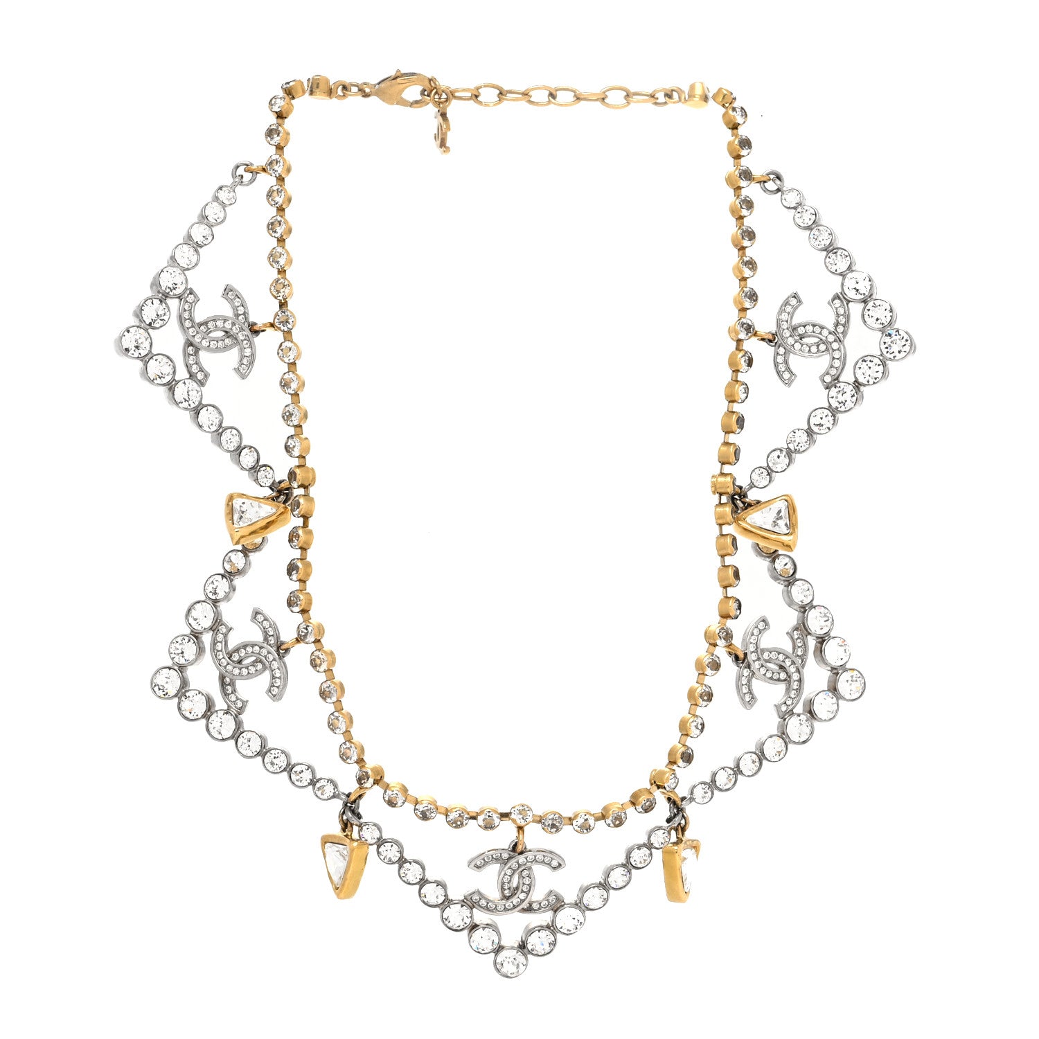 Chanel Crystal CC Choker Necklace Gold Silver 3 of 5