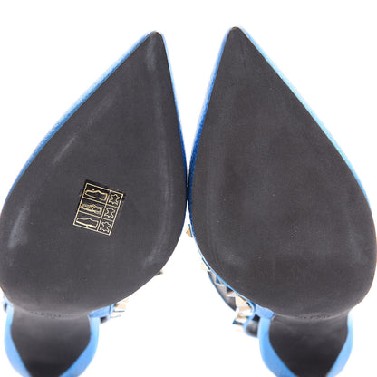 Valentino Garavani Metallic Pebbled Calfskin Rockstud Ankle Strap 100mm Pumps 39 Light Blue 7 of 13