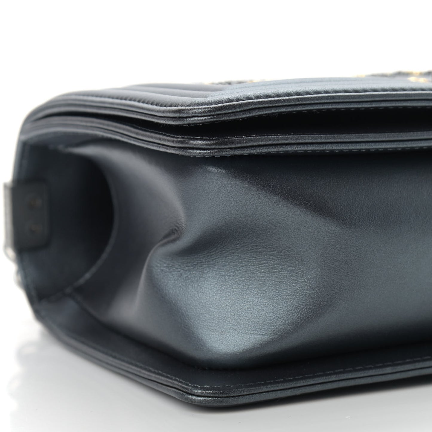 Metallic Calfskin Crystal Medium Boy Flap Dark Silver